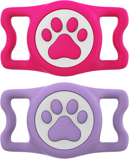 IP68 Waterproof for AirTag Dog Collar Holder, Silicone Air Tags-2 Pack for Apple Dog AirTag Holder(RosexPurple)