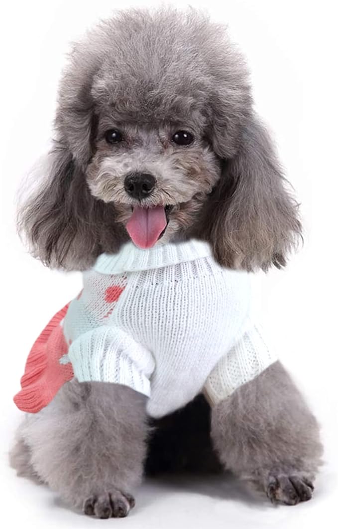 CHBORCHICEN Pet Dog Sweaters Classic Knitwear Turtleneck Winter Warm Puppy Clothing Cute Strawberry and Heart Doggie Sweater (S, Dress-Pink)