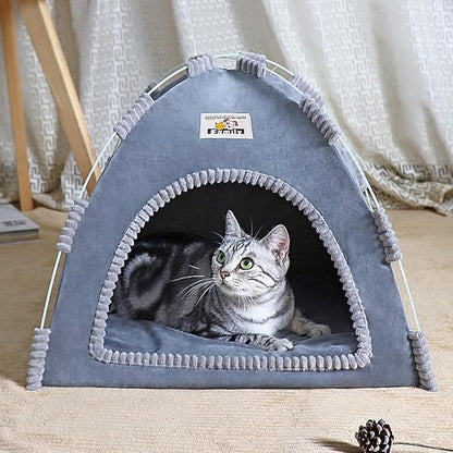 Indoor Outdoor Pet Tent Cat Cave House Portable Easy Assembly Cat Bed Cave with Warm & Cozy Pad Lightweight Durable Washable Shelter for Cats Small Dogs Puppies and Other Small Animals-Dark Gray