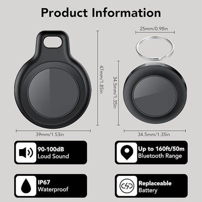 Air Tracker 4 Pack, Smart Bluetooth Tracker for Apple Find My (iOS Only), IP67 Waterproof Tracker with Keychain, Item Finder and GPS Finder for Keys, Luggage, Wallet, etc, Replaceable Battery
