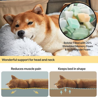 Codi Calming Dog Bed for Couch – Anti-Anxiety Sofa Protector Mat for Large Dogs, 41''x37''x6'', Machine Washable, Fluffy & Cozy with Non-Slip Bottom, Ash Brown