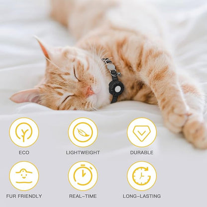 Cat Tracker Collar,No Monthly Fee Cat Tracker Works with Apple Find My App(Only iOS),GPS Tracker for Cats,Real-Time Location Pet Tracking|Safety Collar and Tracker Holder Included - Black