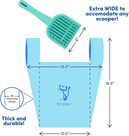 Cat Litter Waste Poop Bags - XL, Thick Pet/Dog Poo Bags with Easy-Tie Handles,10.5 x 18.5 inch, White, EcoLeo