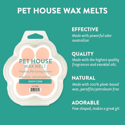 Pet House Wax Melts Snow Cone Summer Scented Wax Melts - Long-Lasting Plant Based Air Freshener for Pet Odor Pack of 4