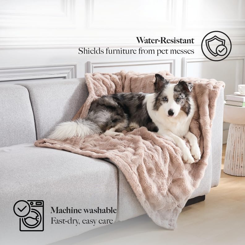 Modern Threads Water-Resistant Faux Rabbit Fur Pet Blanket for Dogs & Cats – Ultra-Soft Couch, Bed & Crate Protector, 30x40 Khaki