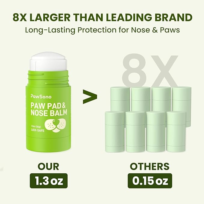 PawSono Lick-Safe Dog Paw & Nose Balm with Coconut Oil | All-Natural Moisturizer & Soother for Dry, Cracked Pads & Snout | Heat & Cold Pavement Protection Wax | Horse Hoof, Joint Care, 1.3 oz (36g)