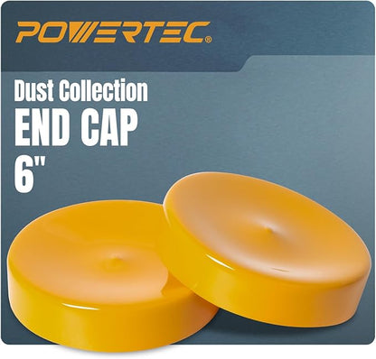 POWERTEC 6" ID Dust Collection End Cap for 6" OD Pipes, Plastic Pipe Cover for Woodworking Dust Systems, 2-Pack (70453-P2)