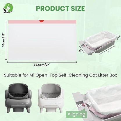 Automatic Robot Liners – 100% Compostable - Compatible with Neakasa M1 and PetPivot AutoScooper 11 Open-Top Self-Cleaning Litter Box - 27" L x 13" W – Drawstring Close – 40 Micron