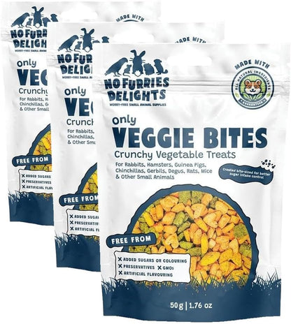 Treats, 100% All Natural Mini Bites for Rabbit Hamster Guinea Pig Chinchilla Pet Rat Mice Gerbil Bird Healthy Enrichment Bonding Rewarding (50g, Only Veggie Bites) (Pack of 3)