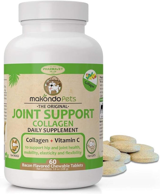 Makondo Pets - Collagen for Dogs & Cats - Collagen Supplements for Joint Health - Vitamin C Supplement for Joint Mobility - Joint Support Supplement for Dog & Cats - Bacon Flavored Tablets (60 Count)