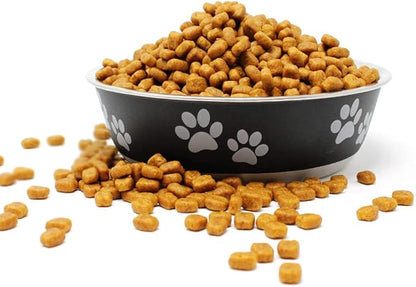 Food Bowl & Water Bowl for Dogs & Cats | Designer Series: Paw Print Detail, Stainless Steel & Black, 13 oz (FPP-Black S)