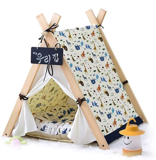 Pet beds, Pet Bed Tent Wooden Dog House Pet Bed Cat Bed Yurt Washable Kennel Cat Litter Small(80x80x90cm)