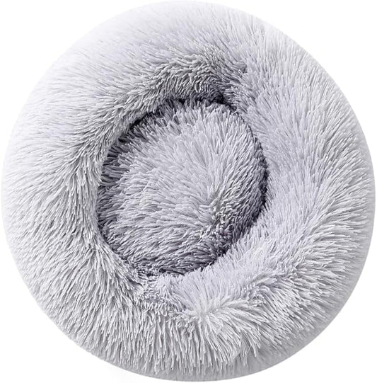 Dog Beds Cat Bed Dogs Round Cat Beds for Indoor Cats Pet Bed for Puppy and Kitten with Slip-Resistant Bottom Calming Plush Donut Cuddler Cushion for 5Kg Pet, Light Grey