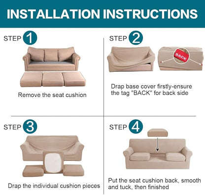 Turquoize 4 Piece Sofa Covers for 3 Cushion Couch Sofa Slipcover Soft Couch Cover for Dogs-Washable Sofa Furniture Covers with 3 Individual Large Cushion Covers, Feature Thick Fabric (XL Sofa, Sand)