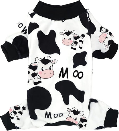 XPUDAC Dog Pajamas Soft Stretchy Cow Dog Clothes for Small Medium Dogs Pet Jumpsuit Cat Apparel-XL