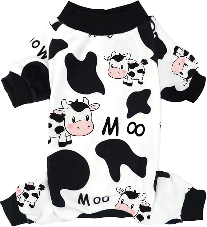 XPUDAC Dog Pajamas Soft Stretchy Cow Dog Clothes for Small Medium Dogs Pet Jumpsuit Cat Apparel-L