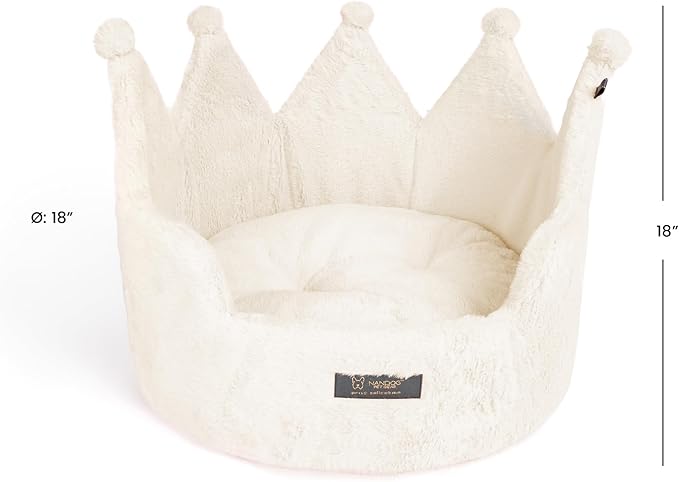 NANDOG Crown Dog Bed for Small Dogs & Cats – Soft Plush Round Pet Bed, Cozy Royal Design, Comfortable Indoor Puppy Bed for Crate or Kennel, White Cloud, Medium