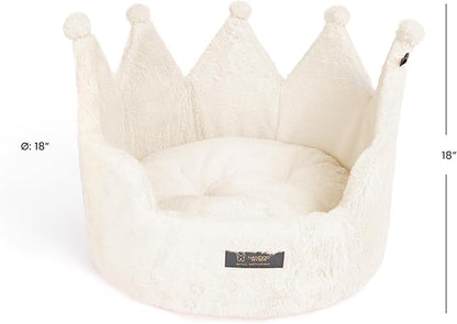 NANDOG Crown Dog Bed for Small Dogs & Cats – Soft Plush Round Pet Bed, Cozy Royal Design, Comfortable Indoor Puppy Bed for Crate or Kennel, White Cloud, Medium
