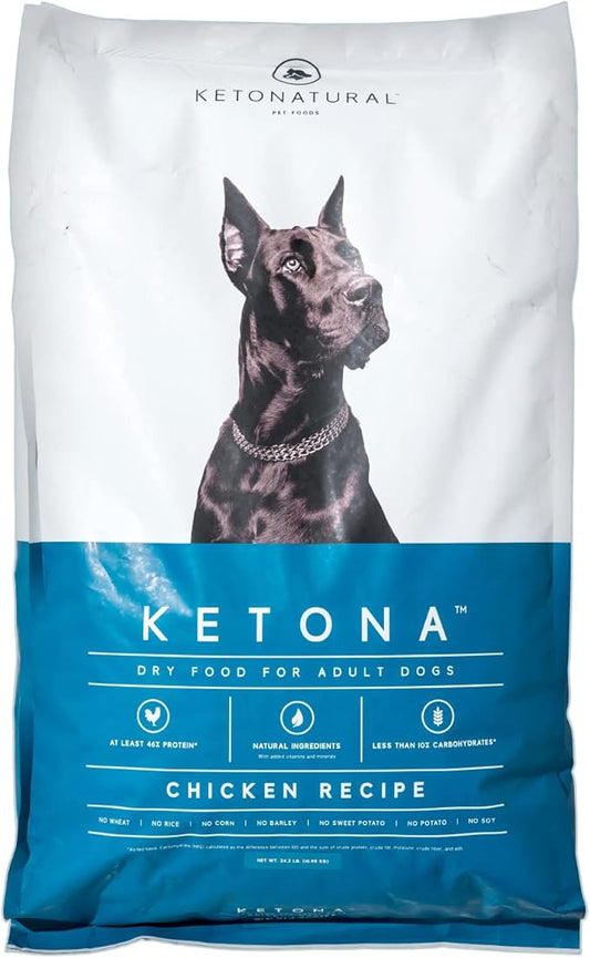 Ketona Chicken Recipe Adult Dry Dog Food, Natural, Low Carb (Only 5%), High Protein (46%), Grain-Free, The Nutrition of a Raw Diet with The Cost and Convenience of a Kibble; 24.2lb