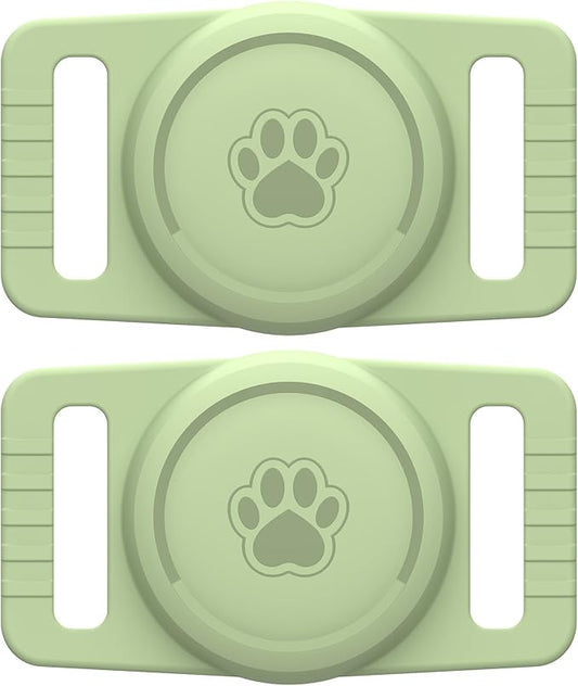 GOCII for Airtag Dog Collar Holder 2 Pack,Waterproof Dog Collar Holder for Apple AirTag(Gen 1 & 2),Silicone Air Tags Case for Dog Collars(Light Green)