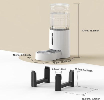CZPET Elevated Dog Water Bowl Dispenser for Large Dogs (9.5L+Stand,White) | With Stainless Steel Bowl Gravity Waterer, Large Capacity and Drinking Area Noise-Free for Pets