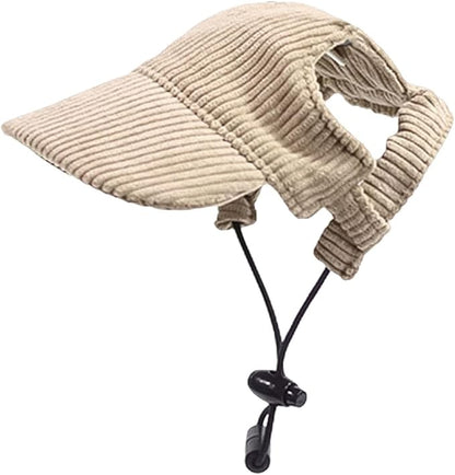 Dog Baseball Cap, Dog Cat Summer Beach Visor Hat with Ear Holes, Adjustable Puppy Sunbonnet Headdress (Khaki, Large)