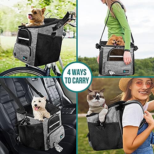 PetAmi Dog Bike Basket, Soft-Sided Ventilated Pet Carrier Backpack, Gray