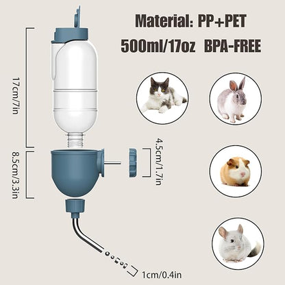 Automatic Pet Food Water Dispenser, Auto Gravity Pet Feeder Water Bottle Set for Crate Cage for Puppy Cat Rabbit Guinea Pigs Chinchilla Ferret Hedgehog (Blue)