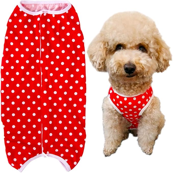 Dog’s Recovery Suit Post Surgery Shirt for Puppy, Wound Protective Clothes for Little Animals(red spot-XXS)