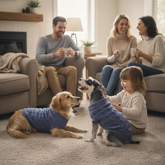 Small Dog Sweater, Soft Knit Dog Clothes for Spring Transition, Lightweight Puppy Outfit for Chihuahua, Yorkie, Cat, Cute Doggy Apparel for Spring Morning Walks (Dark Blue, S)