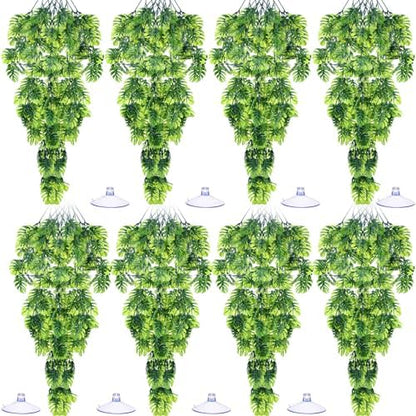 Suncalla 8 Pack Reptile Plants Terrarium Hanging Plant Vine Boston Climbing Terrarium Plant with Suction Cup for Bearded Dragons Lizard Crested Gecko Snake Crab Tank(Popular Series,Green)