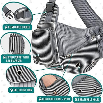 PetAmi Small Dog Sling Carrier, Puppy Cat Hands-Free Purse, 5 lb, Stripe