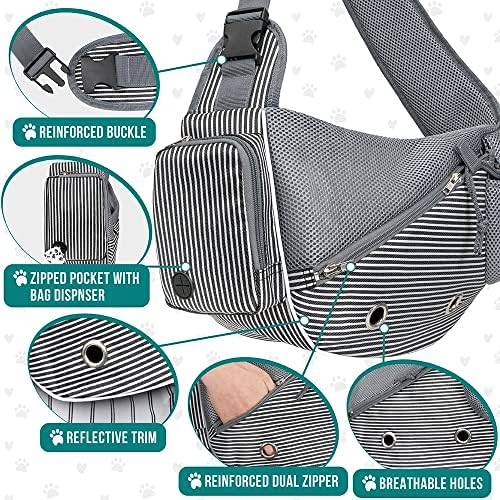 PetAmi Small Dog Sling Carrier, Puppy Cat Hands-Free Purse, 10 lb, Stripe
