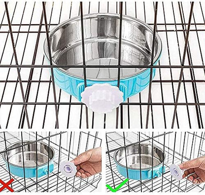 Stainless Steel Removable Pet Food Bowl, Anti-overturn Water Feeder Container, Suitable for Small Dog/Cat/Rabbit, 2 Set of Crate Bowls, Easy to Install and Clean