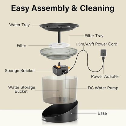 DEEIPET 2.2L/74oz Bubbling Cat Water Fountain, 360° Drinking Area, 24H Oxygen-Rich Flow, Replaceable Pump & BPA-Free ABS, LED Auto Shut-Off Pump, Ultra Quiet USB Adapter, for Cats & Small Dogs