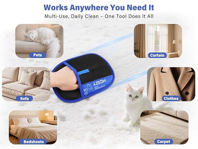 MOSTY Reusable Electrostatic Pet Hair Removal Glove, Magic Brush Pet Hair | for Dogs & Cats, Magic Quick Fur Remover Tool for Sofa, Couch, Carpet Laundry & Car Seats, Must for Pet Owner