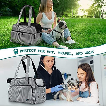 PetAmi Small Dog Purse Carrier, Airline Approved Soft Sided Tote, Stripe