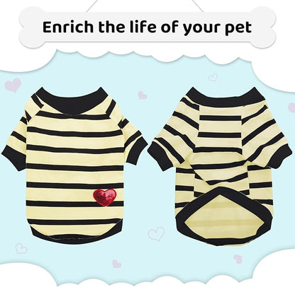 Dog Striped T-Shirts for Small Dogs Cats, Dog Vest Pet Apparel Tee Shirts Spring Summer Suitable for Small and Medium Large Pets French Bulldog Bichon, Beige
