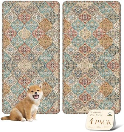 nunubaby 4PACK Washable Pee Pads for Dogs, Stylish, Non-Slip and Leak-Proof Pee Pads. Reusable Potty Pads for Dogs for Crates and Floors.(Cream/Multi,24" x48" )