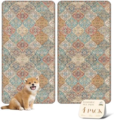 nunubaby 4PACK Washable Pee Pads for Dogs, Stylish, Non-Slip and Leak-Proof Pee Pads. Reusable Potty Pads for Dogs for Crates and Floors.(Cream/Multi,24" x48" )