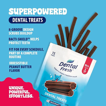 Dental Fresh Dental Treats for Large Dogs, Vet-Formulated Teeth Cleaning Dental Sticks to Help Reduce Plaque and Tartar and Freshen Breath, 15 Count Brush Free Dental Chews for Dogs 50 lbs and Up
