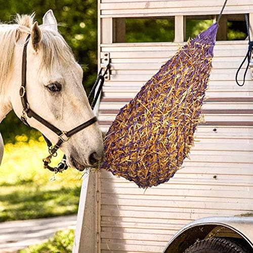 Majestic Ally 2 pcs Slow Feed 42” Hay Net for Horses, Strong Small 2x2” Holes, Nylon Rope Hanging, Adjustable Travel Feeder for Trailer and Stall, Simulates Grazing, Reduce Waste