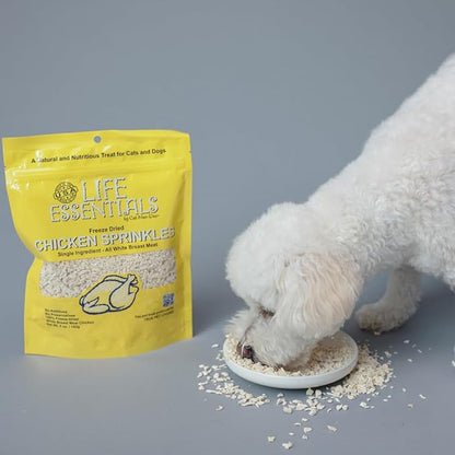 Life Essentials by Cat-Man-Doo Freeze Dried Chicken Sprinkles Dog & Cat Treats, Healthy Single Ingredient Training Treats for Dogs, Puppies & Cats, Made with Real Chicken – 5 oz (2 Pack)