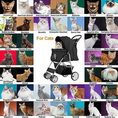 4-Wheel Pet Stroller for Small Dogs and Cats, Up to 33 lb, Black