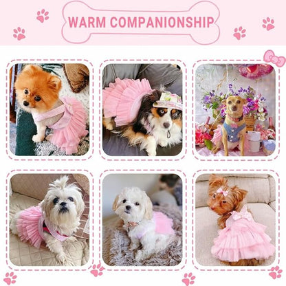 Dog Dresses, Fashion Pet Dog Clothes, Striped Mesh Puppy Dogs Princess Dresses (Pink, Medium)