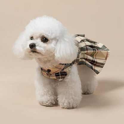 PUPTECK Classic Plaid Dog Dress Cute Puppy Clothes Outfit Small