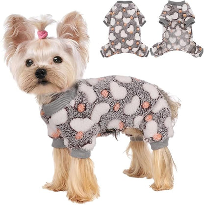 YIKEYO Small Dog Sweater,Dog Pajamas for Small Dogs,Cotton Stretchable Pet Pajamass Jammies Sweater for Dogs Female Male,Valentine's Day Winter Clothes Doggy Puppy Girl(Grey, S)