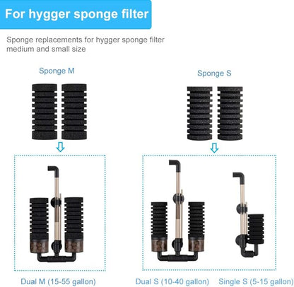 hygger Pack of 4 Replacement Sponges for Aquarium Double Sponge Filter (M)