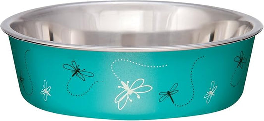Loving Pets Bella Dog Bowls- Stainless Steel Dog & Cat Bowls - Spill Proof Dog Food Bowl, Cat Bowl, Puppy Essentials & Pet Supplies Great for Home & Travel (Medium 20-35 lbs, Dragonfly)