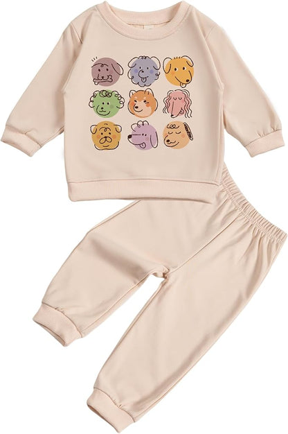 Toddler Baby Cute Dog Puppy Long Sleeve Sweatshirt Top Jogger Pants Set Cute Fall Winter Clothes Set